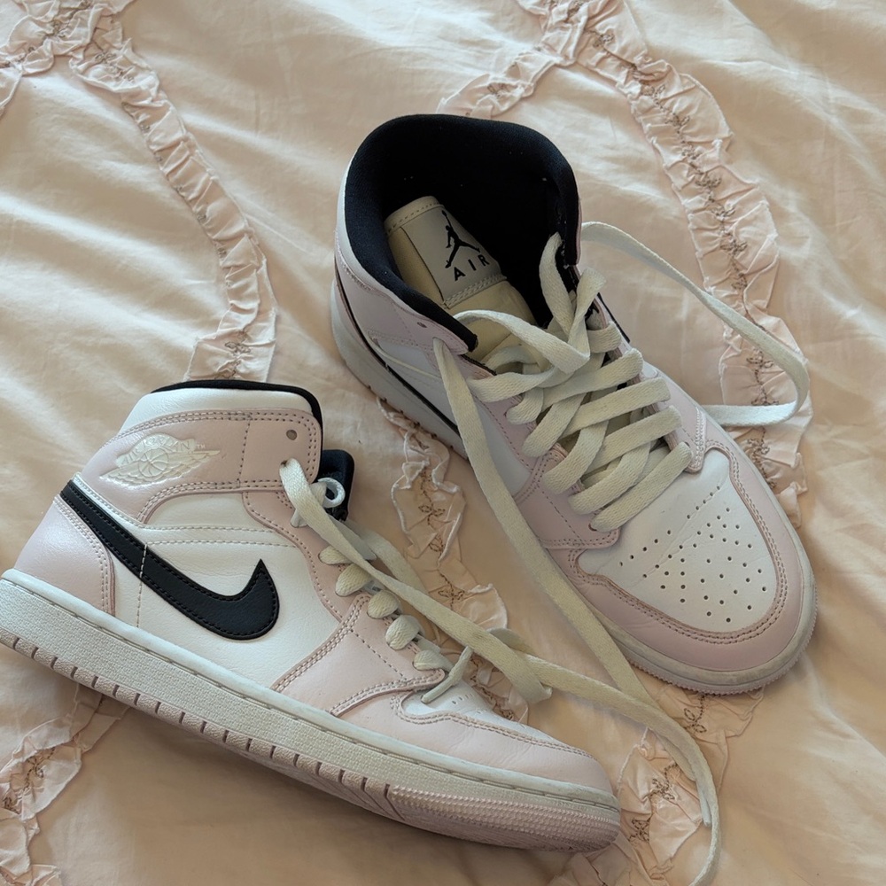 Jordan Air High-Top Sneakers in Light Pink, White & Black